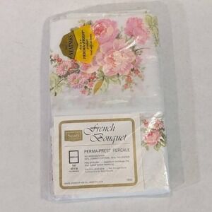 Vintage Sears French Bouquet Floral Pillowcase Set Perma-Prest Percale Pink Rose